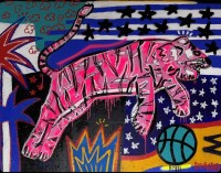 LARGE PAINTING PLAYING TIGERS #2 BY ARTIST BY BRACHER REPRESENTED BY OOV GALLERY